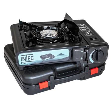 Réchaud à gaz portable 2200W Etna + Plaque Grill Barbecue Camping Allumage Piezo Mallette INTEC
