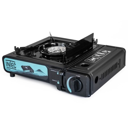 Réchaud à gaz portable 2200W Etna + Plaque Grill Barbecue Camping Allumage Piezo Mallette INTEC