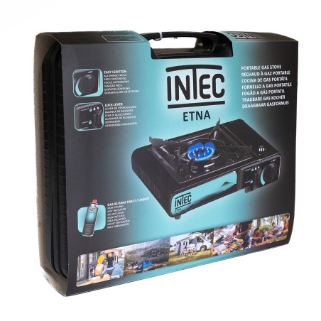Réchaud à gaz portable 2200W Etna + Plaque Grill Barbecue Camping Allumage Piezo Mallette INTEC