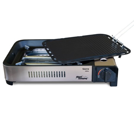 Plancha à gaz Barbecue grill 2100W Cuisson 30 x 24cm Piezo + 4 cartouches gaz + Mallette ALPEN