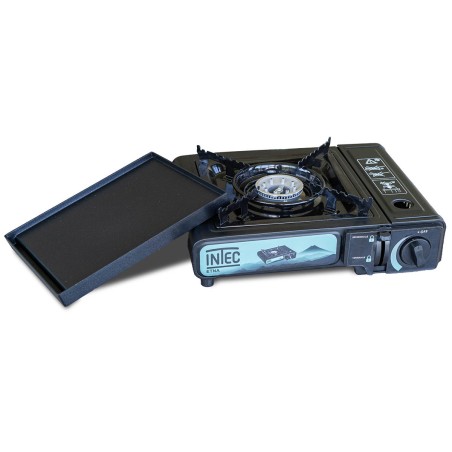 Réchaud à gaz portable 2200W Etna + Plaque plancha 26 x 23 cm Camping Barbecue Mallette INTEC