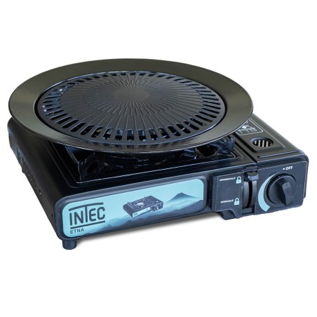 Réchaud à gaz portable 2200W Etna + Plaque Grill Barbecue Camping Allumage Piezo Mallette INTEC