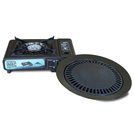 Réchaud à gaz 2200W Etna + Plaque Grill Barbecue + 4 Cartouches gaz Camping Mallette INTEC