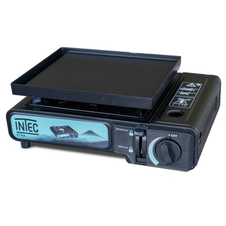 Réchaud à gaz portable 2200W Etna + 2 plaques Plancha et Grill Barbecue Camping Mallette INTEC