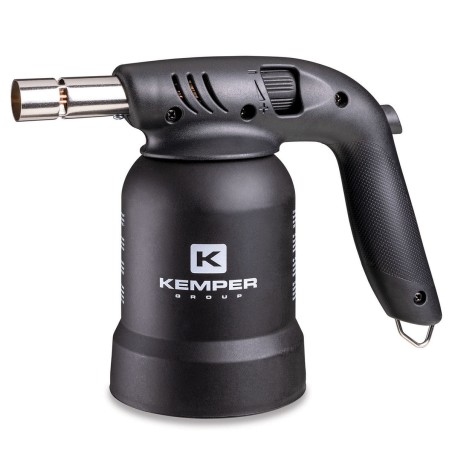 Lampe à souder à gaz Professionnelle Utilisation 360° Chalumeau Gaz Allumage piezo 4 Cartouches gaz Perçables KEMPER