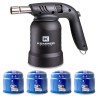 Lampe à souder à gaz Professionnelle Utilisation 360° Chalumeau Gaz Allumage piezo 4 Cartouches gaz Perçables KEMPER