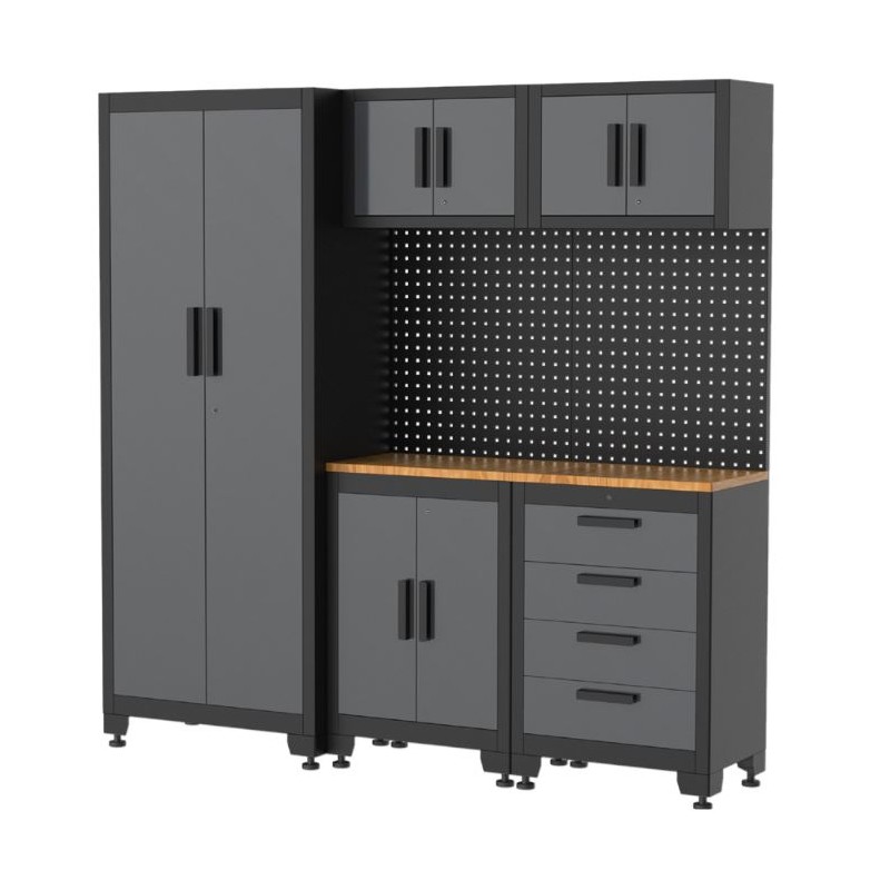 Armoire modulaire Meubles d'atelier Garage L1.95m HT 2.00m 8 Eléments Modulables Gris Anthracite Pré-montés VITO