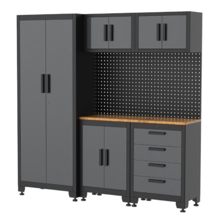 Armoire modulaire Meubles d'atelier Garage L1.95m HT 2.00m 8 Eléments Modulables Gris Anthracite Pré-montés VITO
