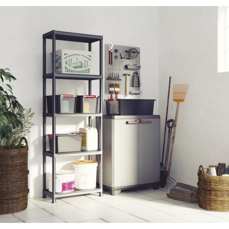 Armoire basse de Rangement Multifonctions Résine Étagères et Pieds 39 x 68 x 90 cm KETER