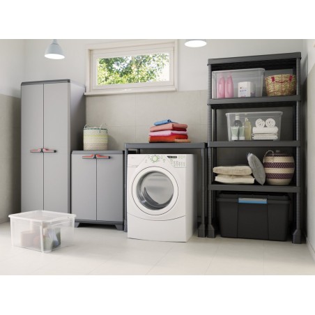 Armoire basse de Rangement Multifonctions Résine Étagères et Pieds 39 x 68 x 90 cm KETER