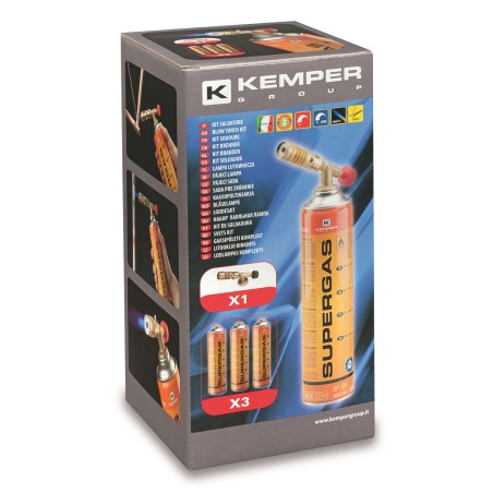 Chalumeau de soudure à gaz Flamme + 3 Cartouches de gaz 330gr KEMPER