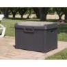Coffre de jardin 125L Gris Anthracite avec Coussin Résine Effet rotin 73x50x49 cm Rangement Extérieur TOOMAX