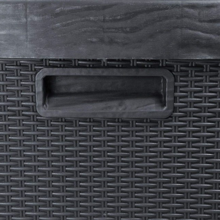 Coffre de jardin 125L Gris Anthracite avec Coussin Résine Effet rotin 73x50x49 cm Rangement Extérieur TOOMAX