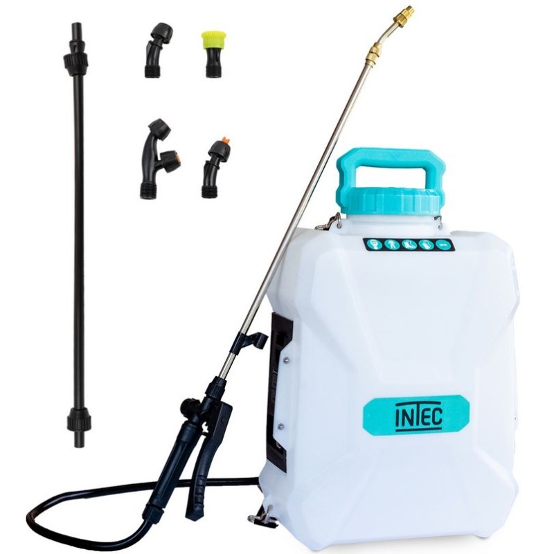 Pulvérisateur à batterie 20V 12L Batterie lithium 4.0Ah Chargeur 2 Lances Fibre et Inox 4 Buses INTEC