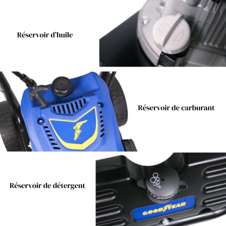 Nettoyeur Haute Pression Thermique 4100W 206 bar Débit 570L/h Essence 5 buses Tuyau 8 m Goodyear