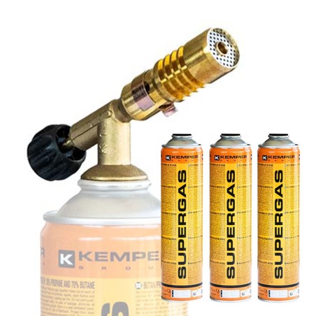 Chalumeau de soudure à gaz Flamme + 3 Cartouches de gaz 330gr KEMPER