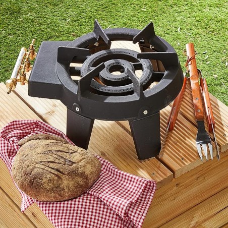 Rechaud gaz 4 pieds Fonte véritable 9,8 KW 2 Bruleurs Plats grands volumes