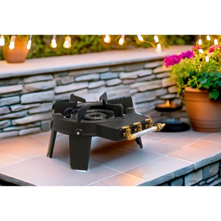 Rechaud gaz Traiteur Fonte véritable 9.8 kw 4 pieds 3 robinets + Tuyau gaz et détendeur