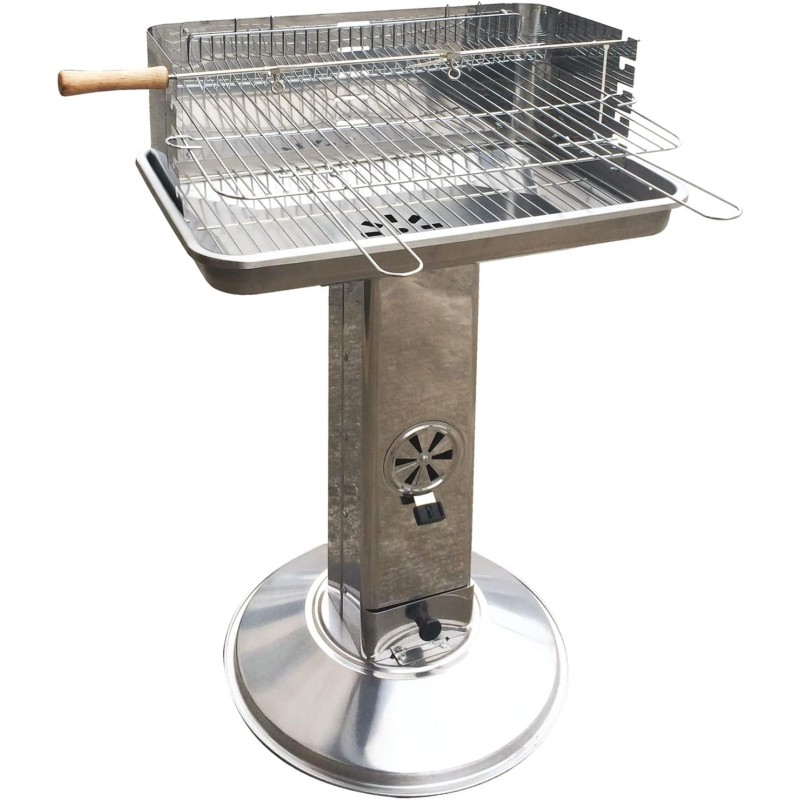 Barbecue à Charbon Inox Grille de Cuisson 58 x 38cm Broche à Rôtir