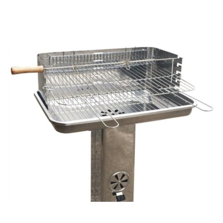Barbecue à Charbon Inox Grille de Cuisson 58 x 38cm Broche à Rôtir