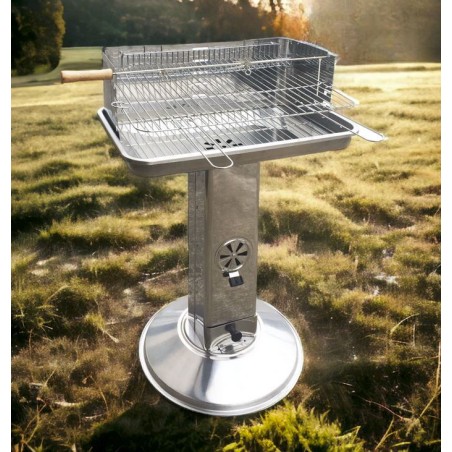 Barbecue à Charbon Inox Grille de Cuisson 58 x 38cm Broche à Rôtir