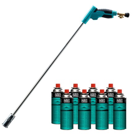 Désherbeur thermique Brule Herbes Allumage piezo + 8 cartouches 227gr + Adaptateur multi cartouches INTEC