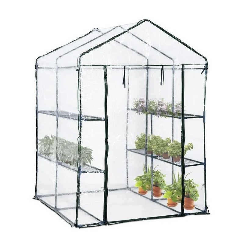 Serre de jardin 4 étagères 143 x 143 x H195cm Bache serre PVC Cadre Acier Legumes plantes Fleurs