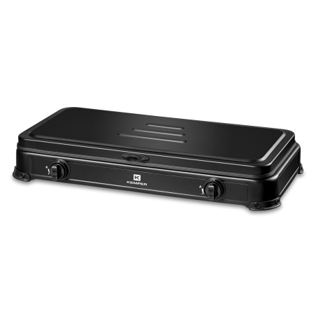 Réchaud gaz portable 2 feux 2600W Noir Couvercle Plaque de cuisson KEMPER