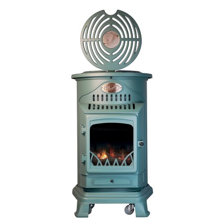 Poêle à gaz Fonte véritable 3.4KW VERT Chauffage à gaz Effet feu de bois Provence UNIVERSAL