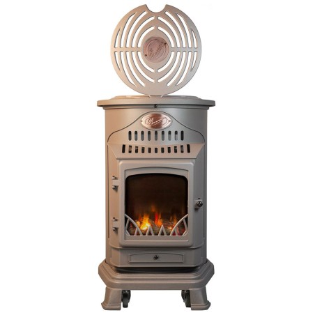 Poele à gaz 3,4 KW MARRON Effet poêle à bois Fonte véritable + Tuyau gaz + détendeur butane Provence UNIVERSAL