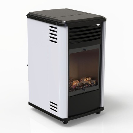 Poele à gaz 3.4KW Blanc et noir Chauffage d'appoint effet Feu Manhattan Sahara