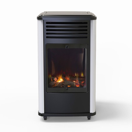 Chauffage à gaz 3.4 KW mobile Effet feu Blanc et Noir + Tuyau gaz + Détendeur butane Manhattan Sahara