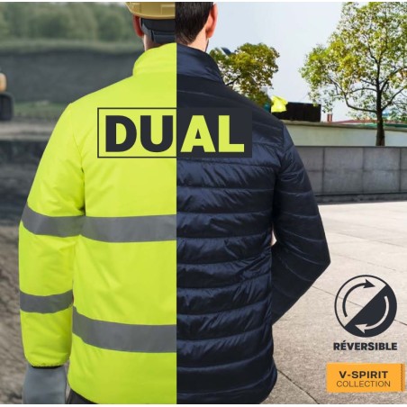 Veste de sécurité Hiver haute visibilité Taille XL Réversible Jaune/noir 2en1Bandes reflechissantes VITO Dual