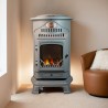 Poele à gaz 3,4 KW Gris Perle Effet poêle à bois Fonte véritable + Tuyau gaz + détendeur butane Provence UNIVERSAL