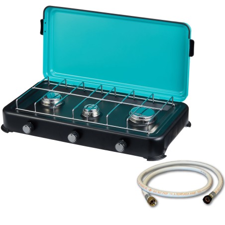 Plaque de cuisson gaz 3 feux 3000W Cuisinière à gaz portable tuyau butane/propane INTEC