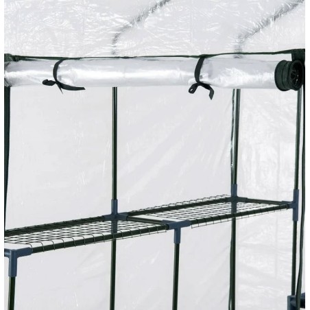 Serre de jardin 4 étagères 143 x 143 x H195cm Bache serre PVC Cadre Acier Legumes plantes Fleurs BRIXO