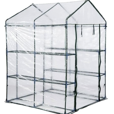 Serre de jardin 4 étagères 143 x 143 x H195cm Bache serre PVC Cadre Acier Legumes plantes Fleurs BRIXO