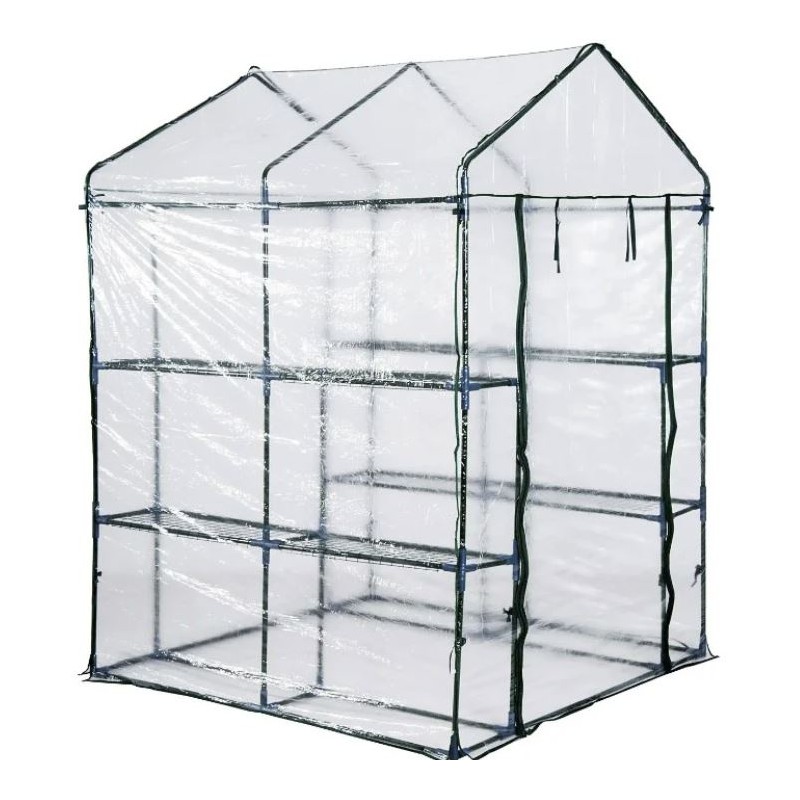 Serre de jardin 4 étagères 143 x 143 x H195cm Bache serre PVC Cadre Acier Legumes plantes Fleurs BRIXO