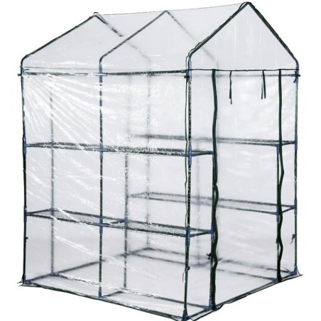 Serre de jardin 4 étagères 143 x 143 x H195cm Bache serre PVC Cadre Acier Legumes plantes Fleurs BRIXO
