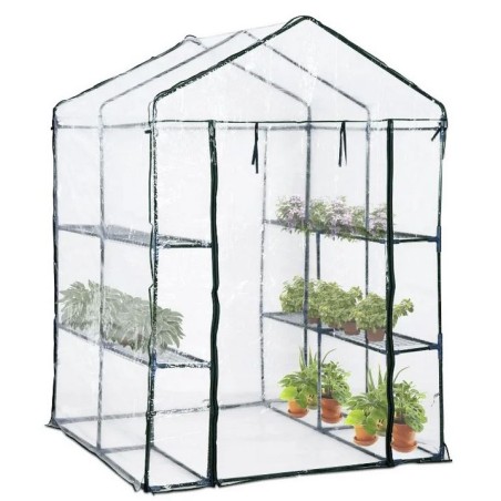 Serre de jardin 4 étagères 143 x 143 x H195cm Bache serre PVC Cadre Acier Legumes plantes Fleurs BRIXO