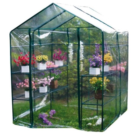Serre de jardin 4 étagères 143 x 143 x H195cm Bache serre PVC Cadre Acier Legumes plantes Fleurs BRIXO