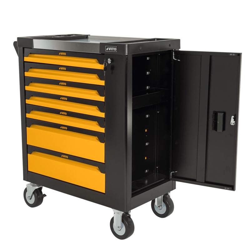 Servante d'atelier 7 tiroirs 221pièces Porte latérale 4 Roues Chariot à outils VITO