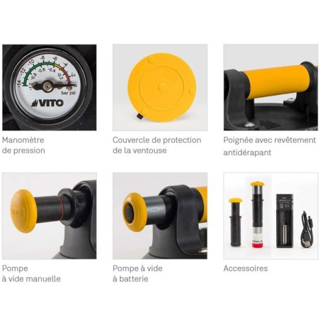 Ventouse à carrelage avec Pompe Ø 200mm Batterie 3,7V 2,0Ah Charge 120Kg VITO