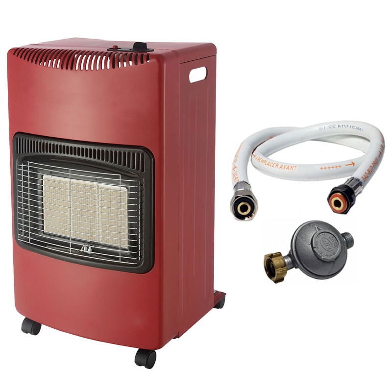 Poele à gaz pliable 4,2KW Rouge Tuyau gaz + détendeur butane Chauffage d'appoint Interieur Allumage Piezo INTEC