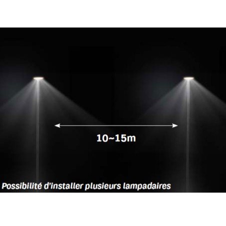 Lampadaire Solaire extérieur LED 6000K Noir Eclairage 360° Surface éclairée 80m² ASLO