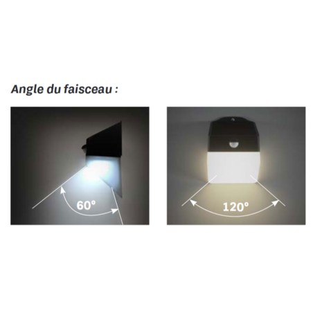 Applique murale Led d'extérieur solaire Noire 2WDétecteur de mouvement Angle120° IP65 ASLO