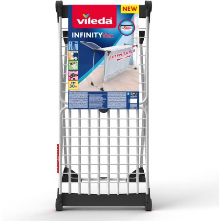 Séchoir à linge Etendage pliable 30m avec Ailes 304 x 56 x 128 cm Tubes Anti-plis VILEDA