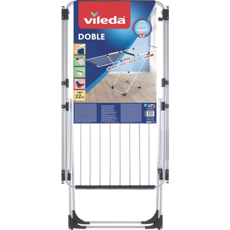 Séchoir à linge Double 187 x 57 x H94 cm Etendage pliable Tube Anti-plis VILEDA