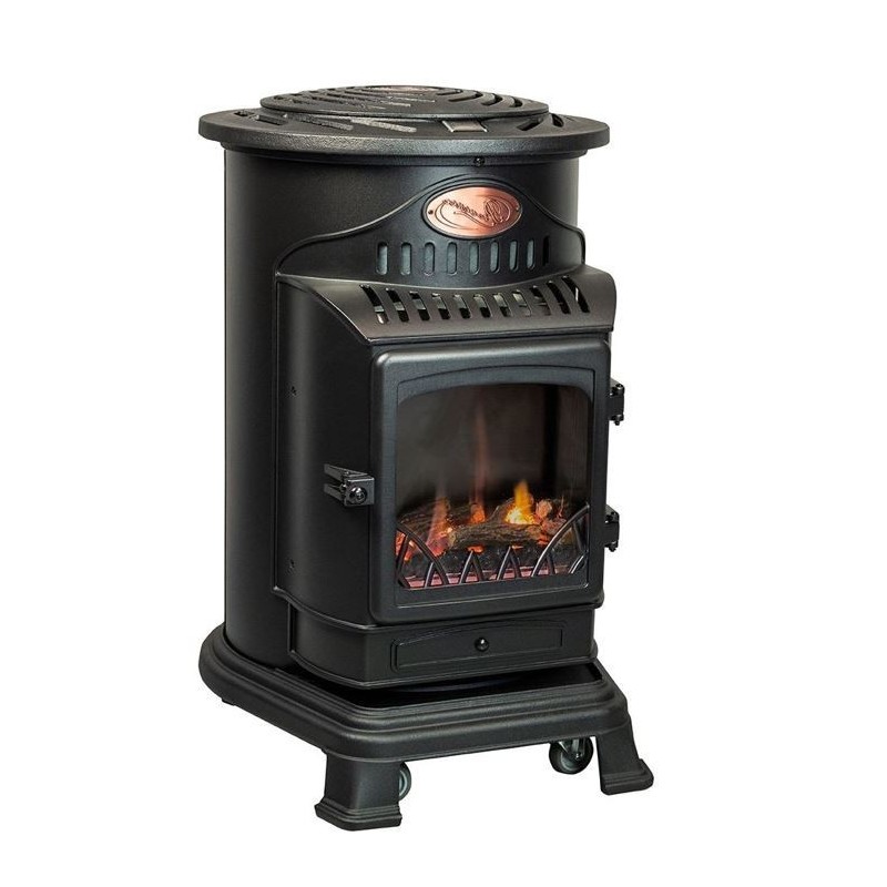 Poêle à gaz Fonte véritable 3,4KW noir Effet feu Provence UNIVERSAL