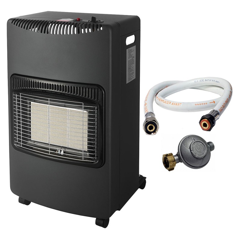 Poele à gaz pliable 4,2KW Noir Allumage Piezo Tuyau gaz + détendeur butane INTEC